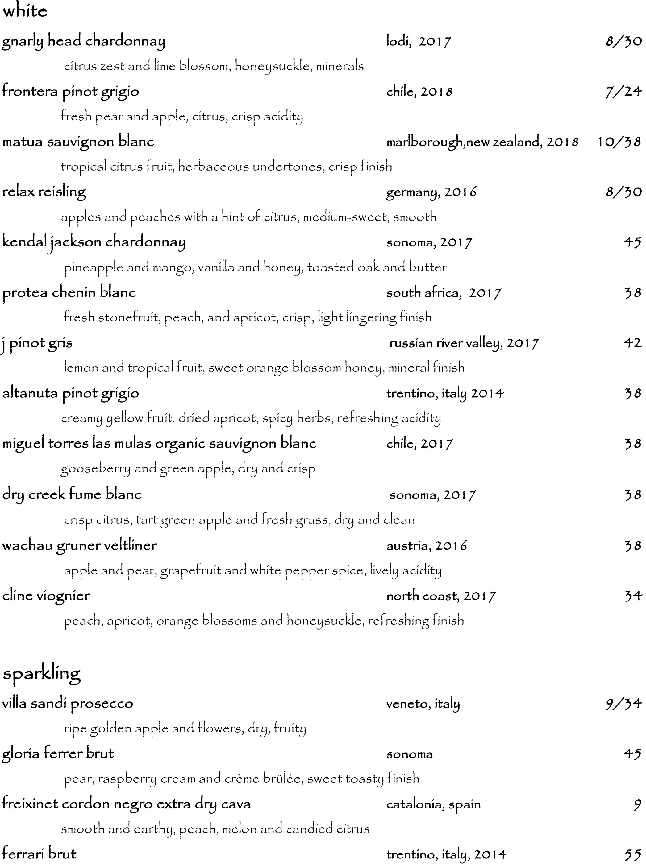 rose wine list